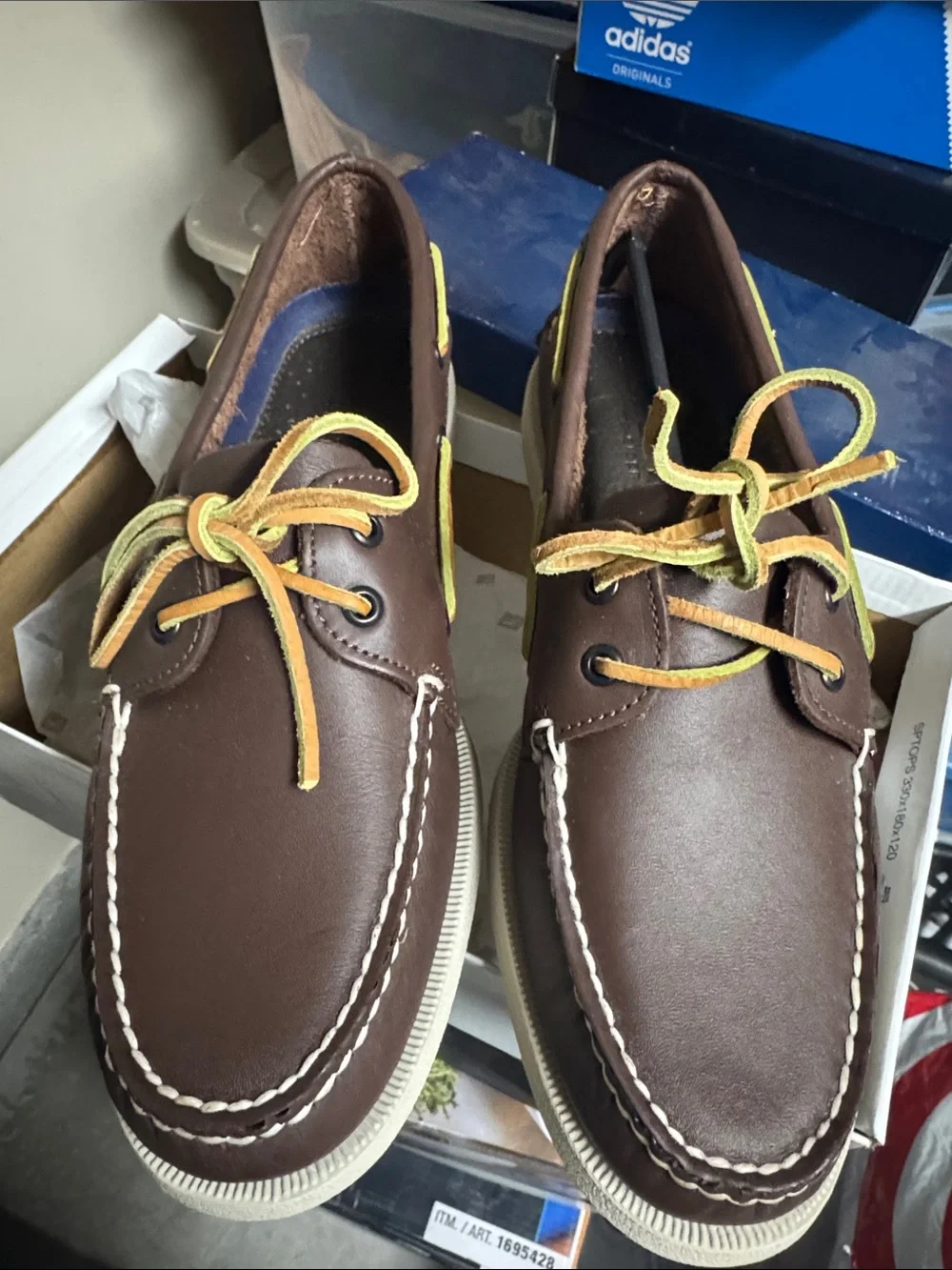 Brown Leather Boat Shoes with Yellow Laces - Unbranded